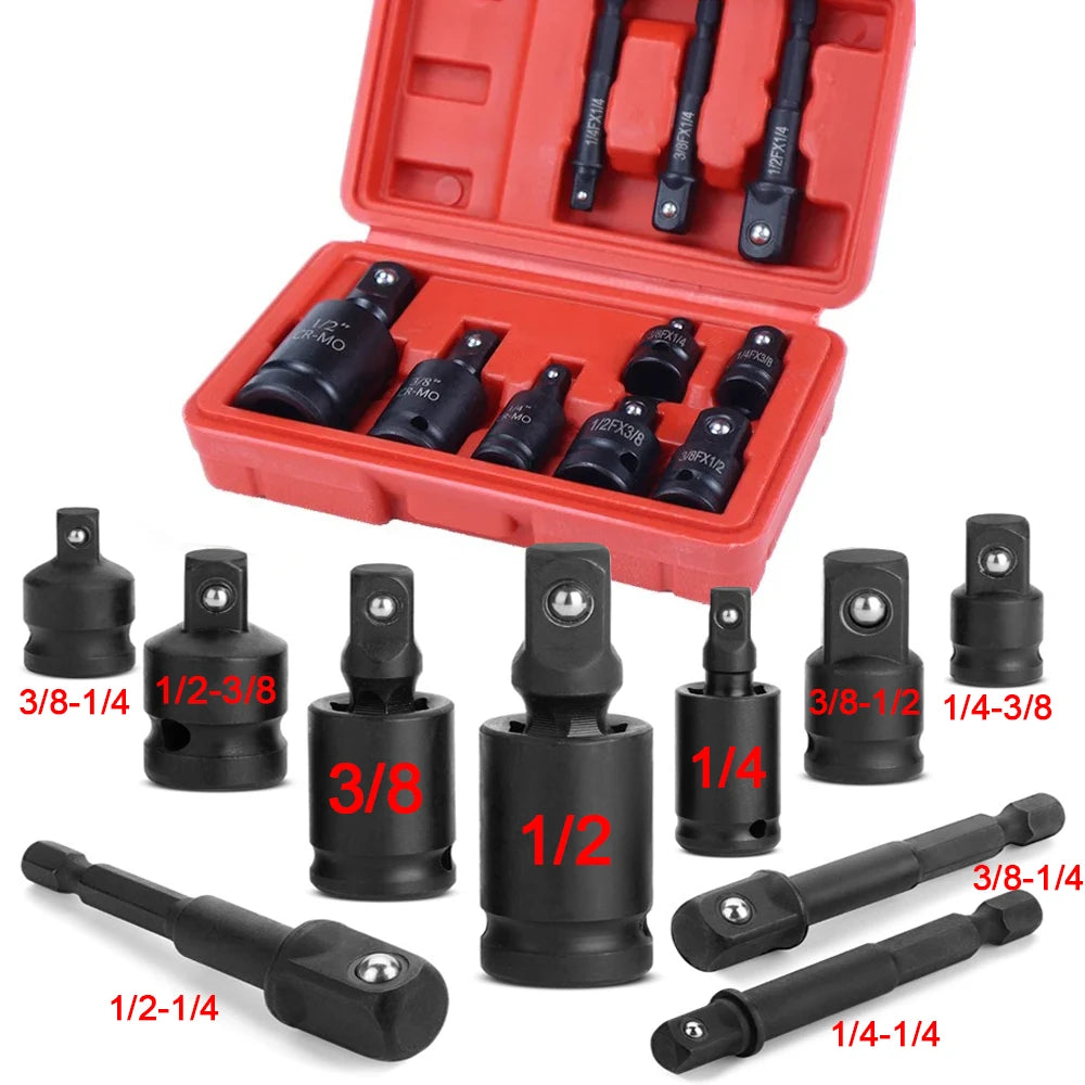 Juego de adaptadores de llave de tubo de impacto profesional 4/6/8/10 1/4 3/8 1/2 3/4 pulgadas adaptador de accionamiento cuadrado herramienta de llave reductora con estuche