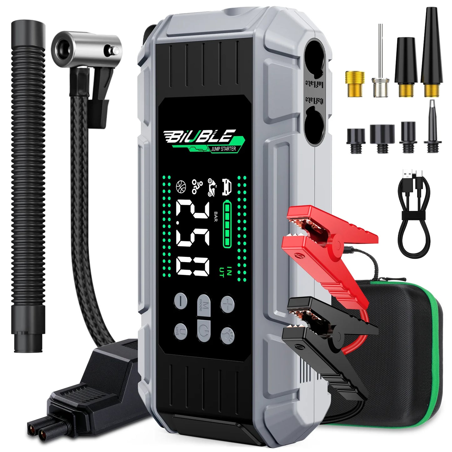 Arrancador de Baterías Portátil de 8000mAh/6000mAh, con Compresor de Aire de 150PSI