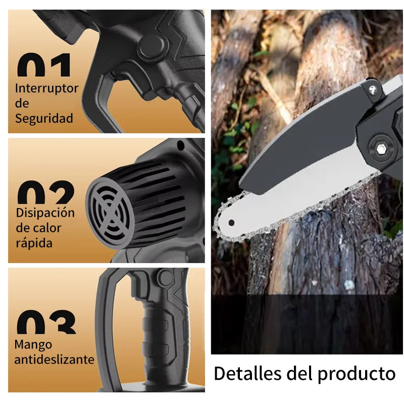 Mini motosierra inalámbrica con 1 cadenas de 24 V de potencia fuerte