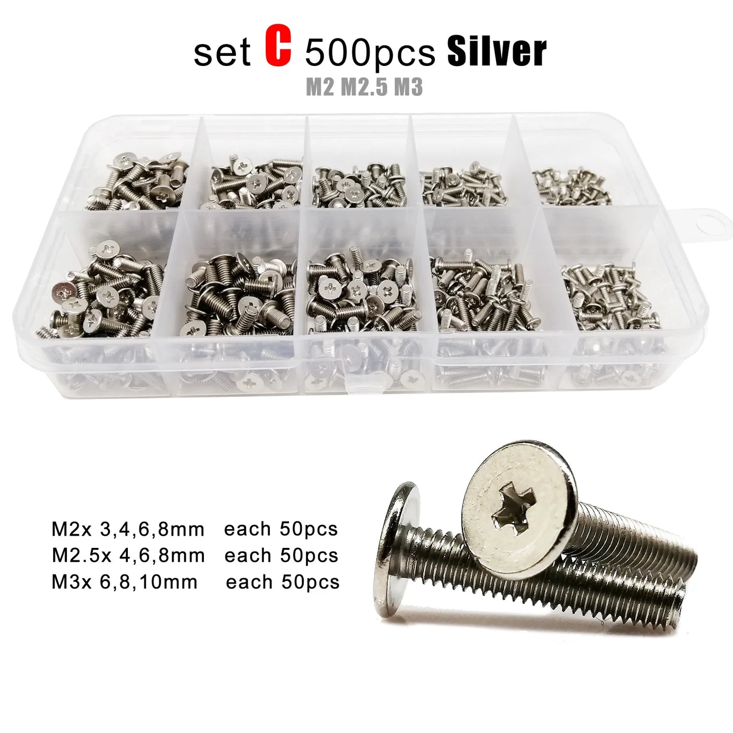 Kit surtido de tornillos de cabeza plana para ordenador portátil, oblea fina Micro Phillips 500/750pcs