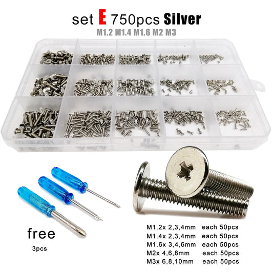 Kit surtido de tornillos de cabeza plana para ordenador portátil, oblea fina Micro Phillips 500/750pcs