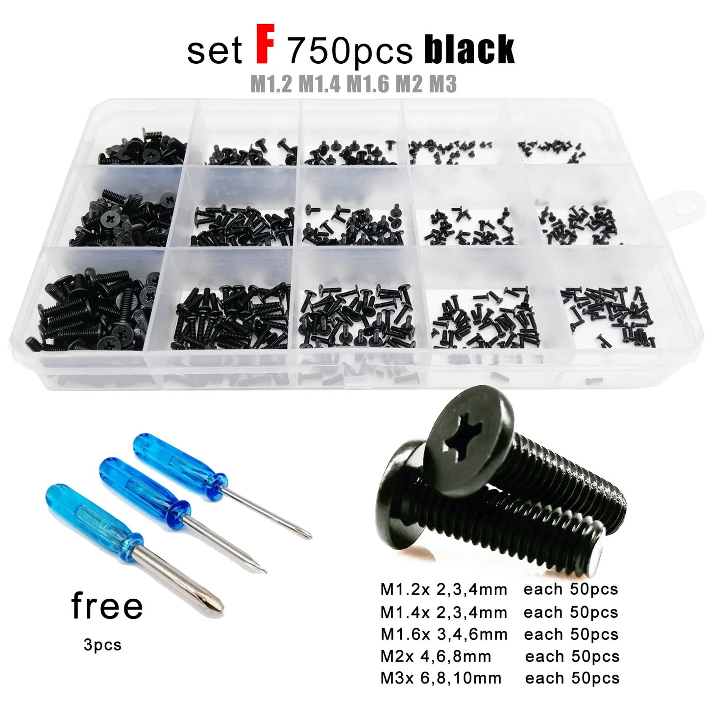 Kit surtido de tornillos de cabeza plana para ordenador portátil, oblea fina Micro Phillips 500/750pcs
