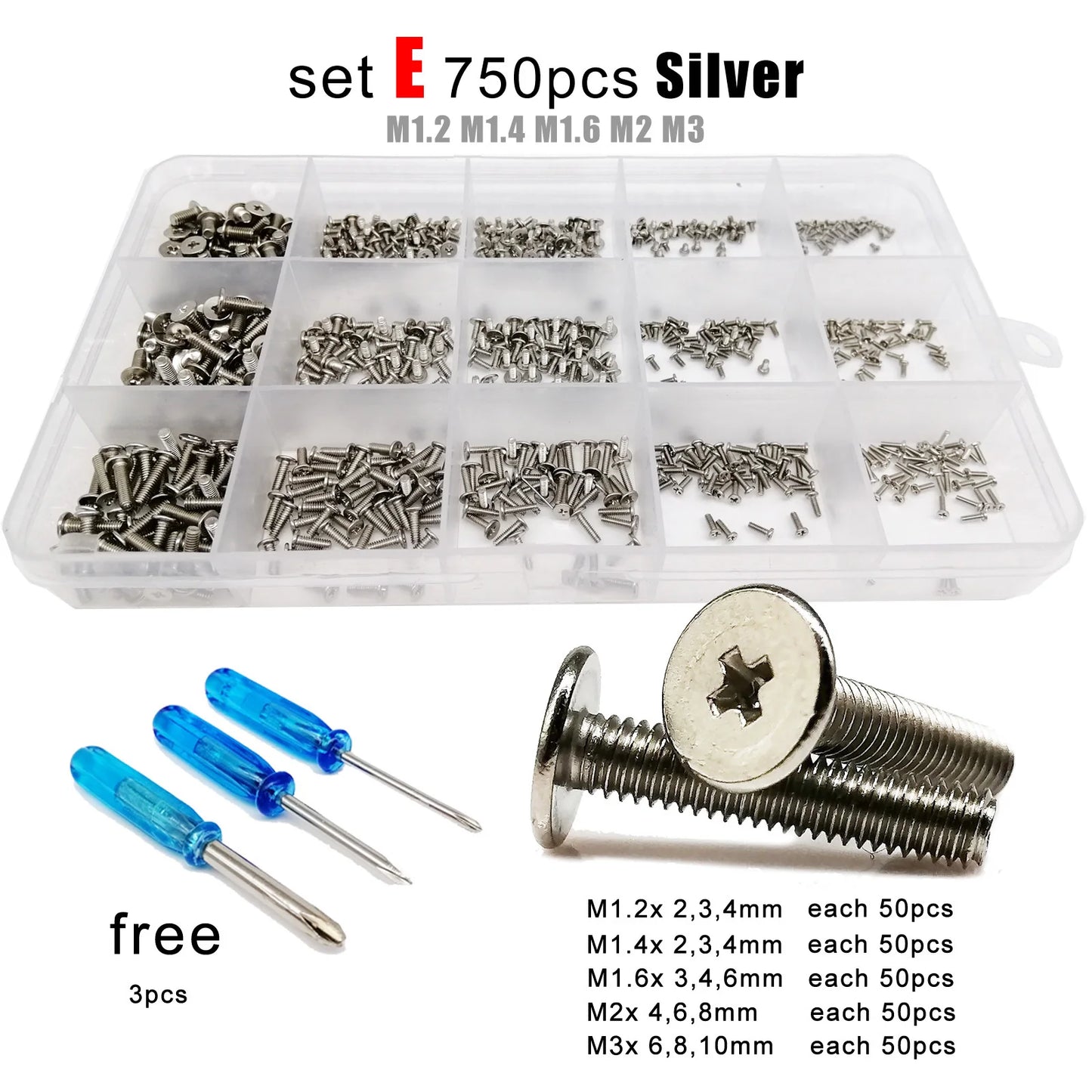 Kit surtido de tornillos de cabeza plana para ordenador portátil, oblea fina Micro Phillips 500/750pcs