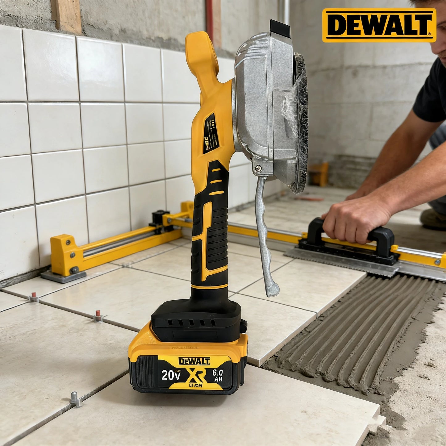 Vibrador Manual para Azulejos DEWALT – Frecuencia Ajustable, Fuerte Succión, Reduce Esfuerzo en Trabajos de Colocación