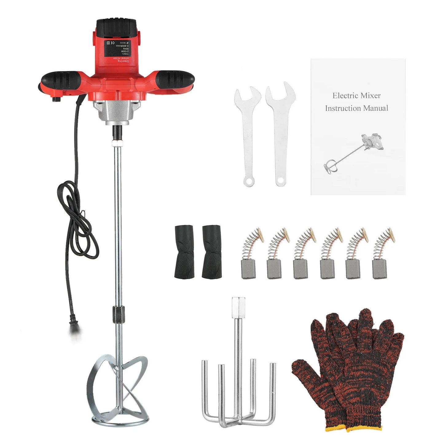 Mezclador de Materiales 2600W 110V – Motor de Alta Potencia, Ajuste de Velocidad, Manejo Fácil para Construcción y Reparaciones