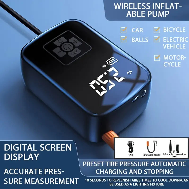 Compresor de Aire Portátil LEIBOO | Inflador Digital Sin Cable | Para Autos, Motos y Bicicletas