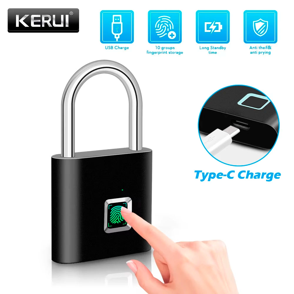 Candado Inteligente KERUI | Apertura por Huella Digital | Sin Llave | Resistente al Agua y Recargable
