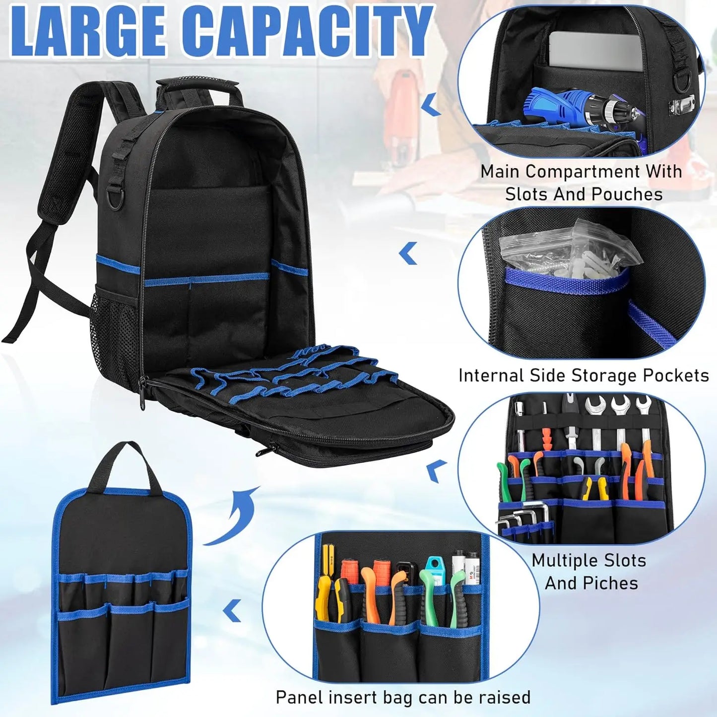Mochila para herramientas, bolsa para herramientas resistente con hombro acolchado