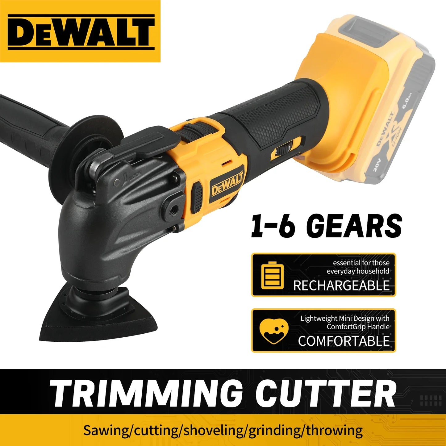 DEWALT DCS356 Herramienta Oscilante Inalámbrica | Sin Escobillas | Multiusos para Cortar, Lijar y Dar Acabados