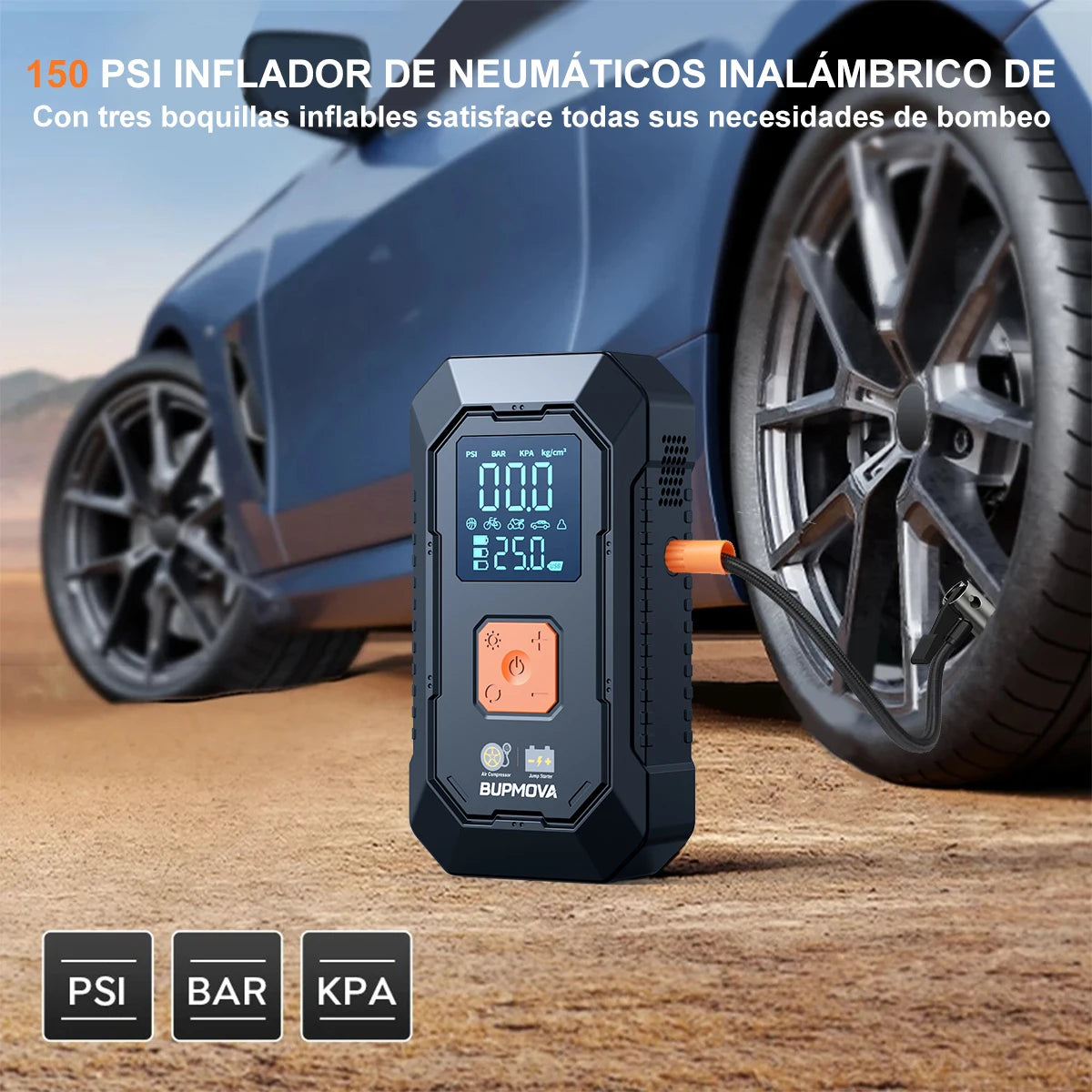 Arrancador de Baterías Portátil de 8000mAh/6000mAh, con Compresor de Aire de 150PSI