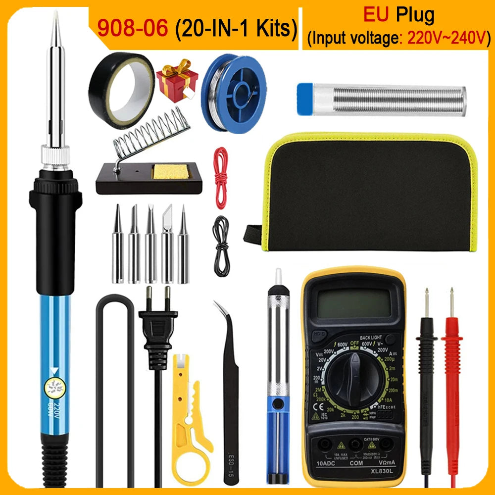 Kits de Soldadura Eléctrica 2026 (SKU:10-IN-1)(16-IN-1)(20-IN-1) 60W con Temperatura Ajustable y Punta Reemplazable