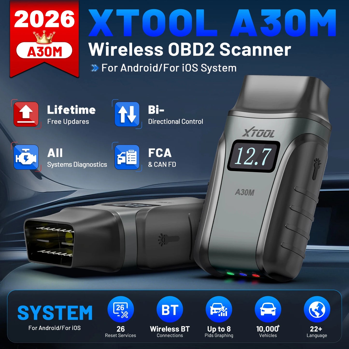 Escáner OBD2 Bluetooth XTOOL Anyscan A30M, herramientas de diagnóstico automotriz, lector de códigos de servicio con más de 26 reinicios