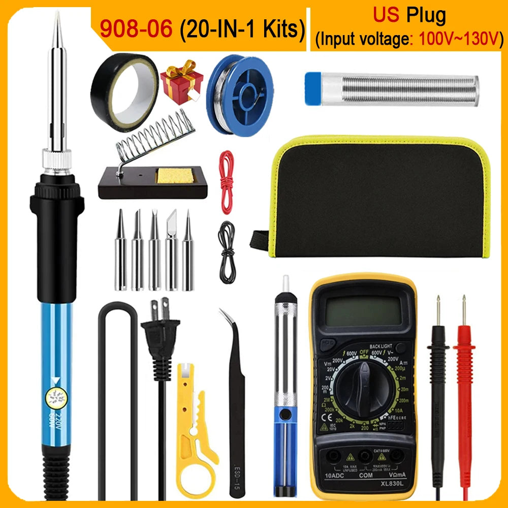 Kits de Soldadura Eléctrica 2026 (SKU:10-IN-1)(16-IN-1)(20-IN-1) 60W con Temperatura Ajustable y Punta Reemplazable
