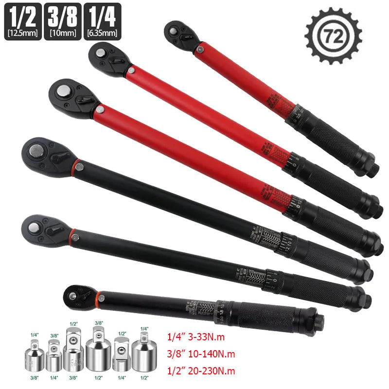Llave Dinamométrica de Precisión – Par Regulable, Cabezal de Trinquete, Fabricada en Acero Resistente, Ideal para Mantenimiento de Vehículos y Motocicletas