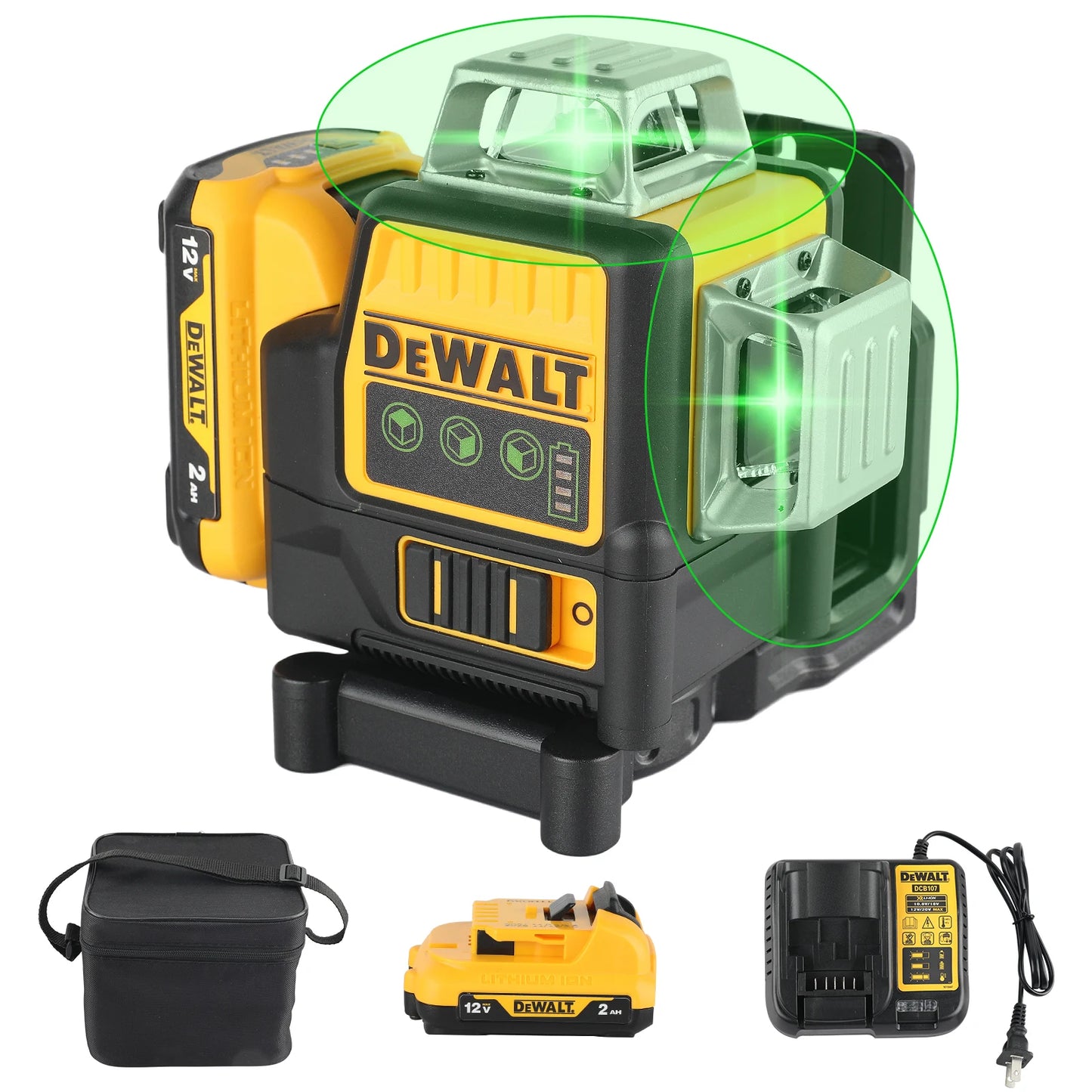 Nivel Láser DEWALT DW089LG 12 Líneas 360° – Luz Verde de Alta Visibilidad, Autonivelación, Montaje Universal
