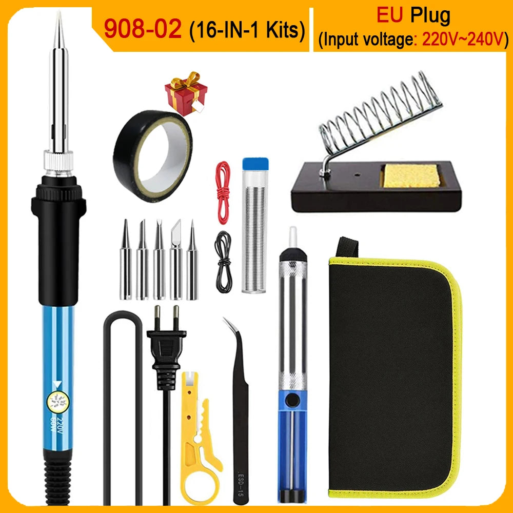 Kits de Soldadura Eléctrica 2026 (SKU:10-IN-1)(16-IN-1)(20-IN-1) 60W con Temperatura Ajustable y Punta Reemplazable