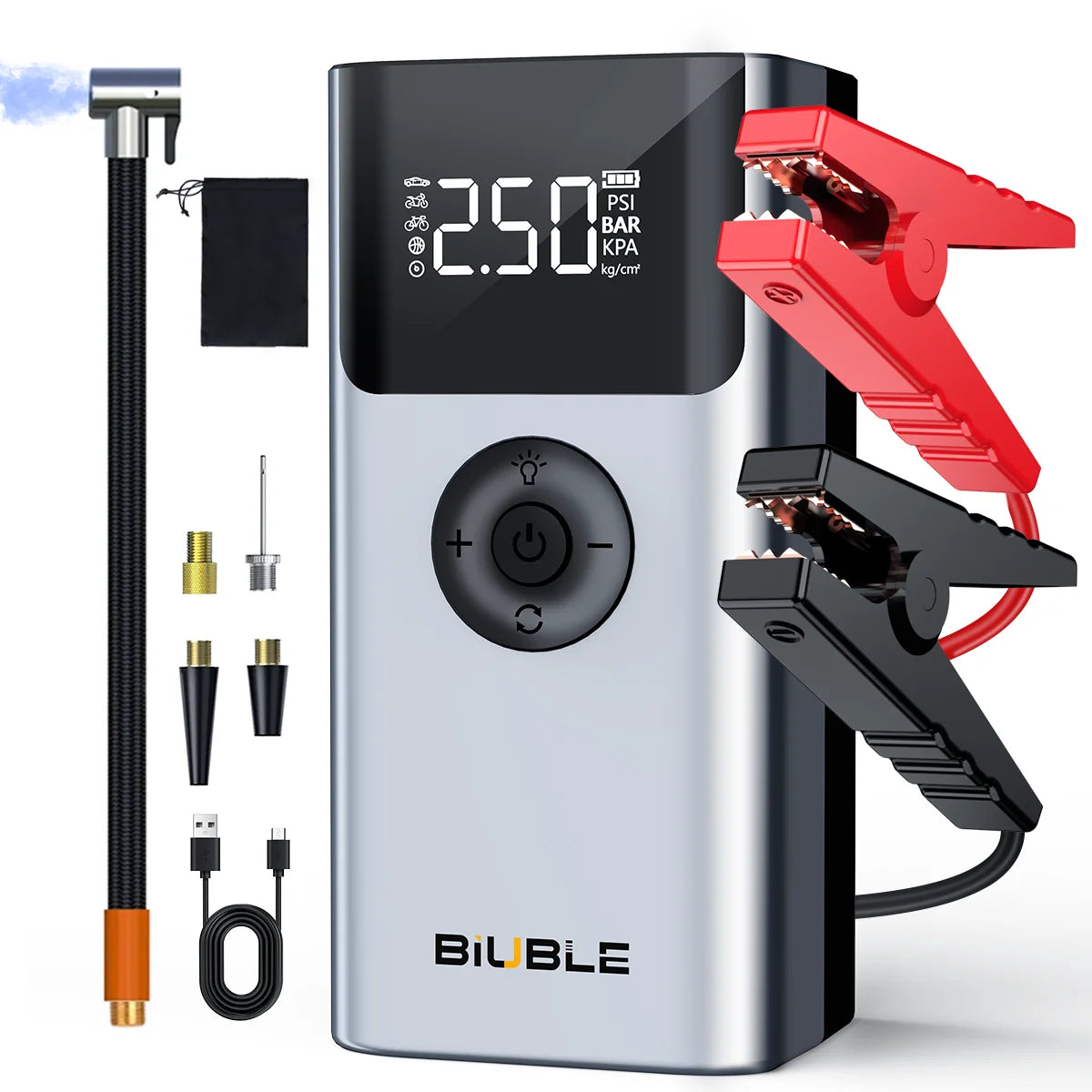Arrancador de Coches con Compresor de Aire y Pantalla LCD, Cargador Portátil, Potente Dispositivo de Arranque de Batería de Coche, Arrancador de Batería con Compresor de Aire