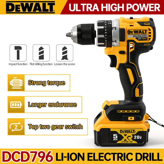 Dewalt DCD796 Taladro de impacto inalámbrico compacto sin escobillas Luz LED Potente herramienta eléctrica