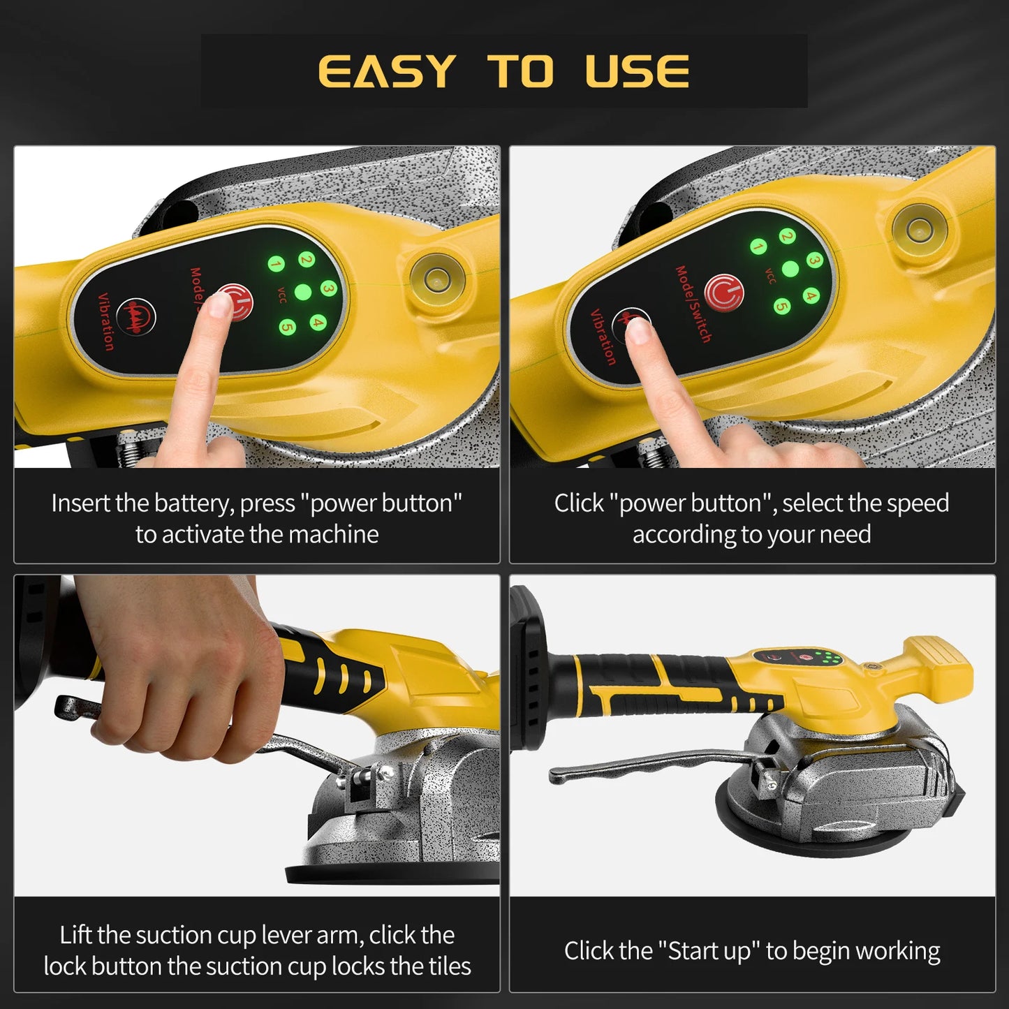 Vibrador Manual para Azulejos DEWALT – Frecuencia Ajustable, Fuerte Succión, Reduce Esfuerzo en Trabajos de Colocación