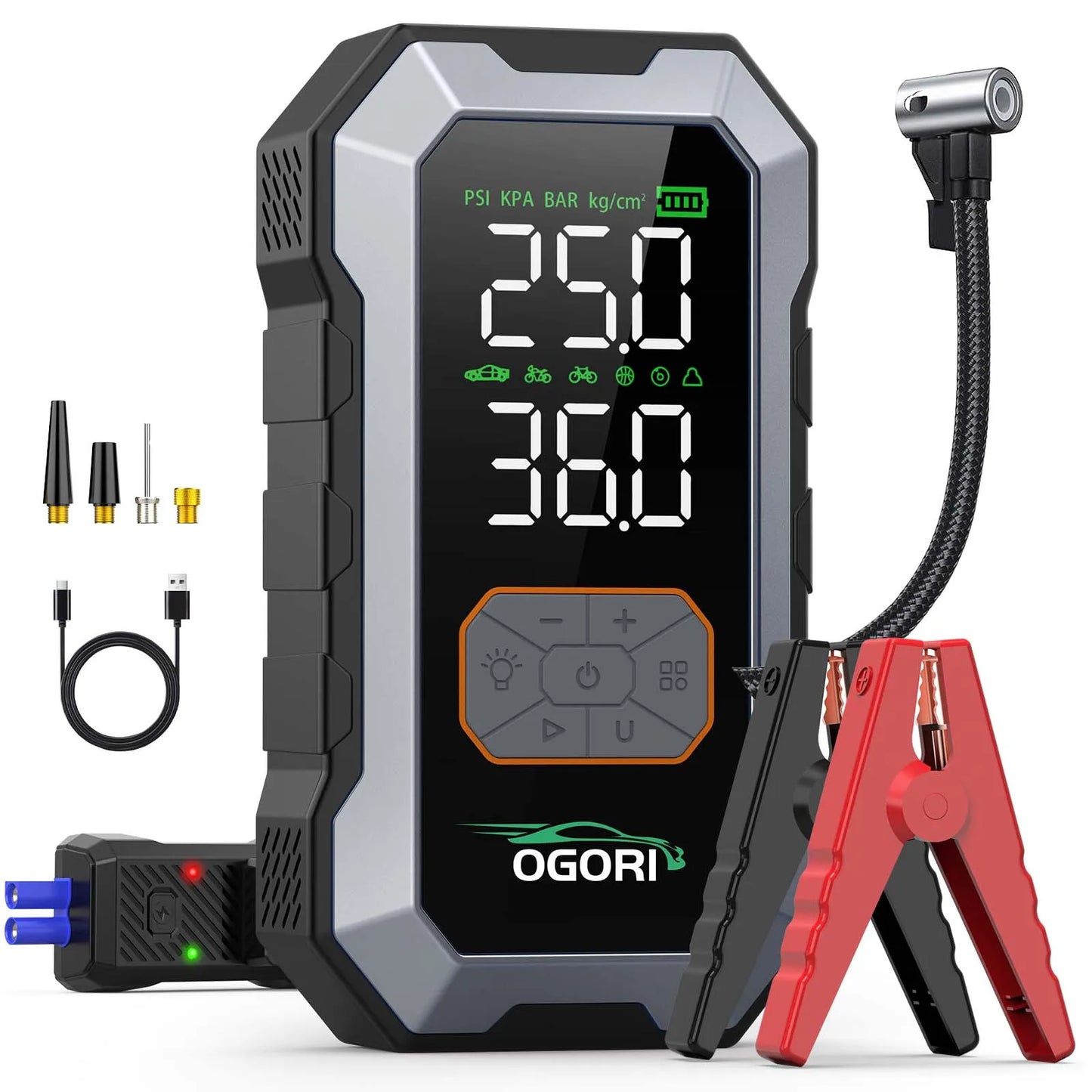 Arrancador de Coches con Compresor de Aire y Pantalla LCD, Cargador Portátil, Potente Dispositivo de Arranque de Batería de Coche, Arrancador de Batería con Compresor de Aire
