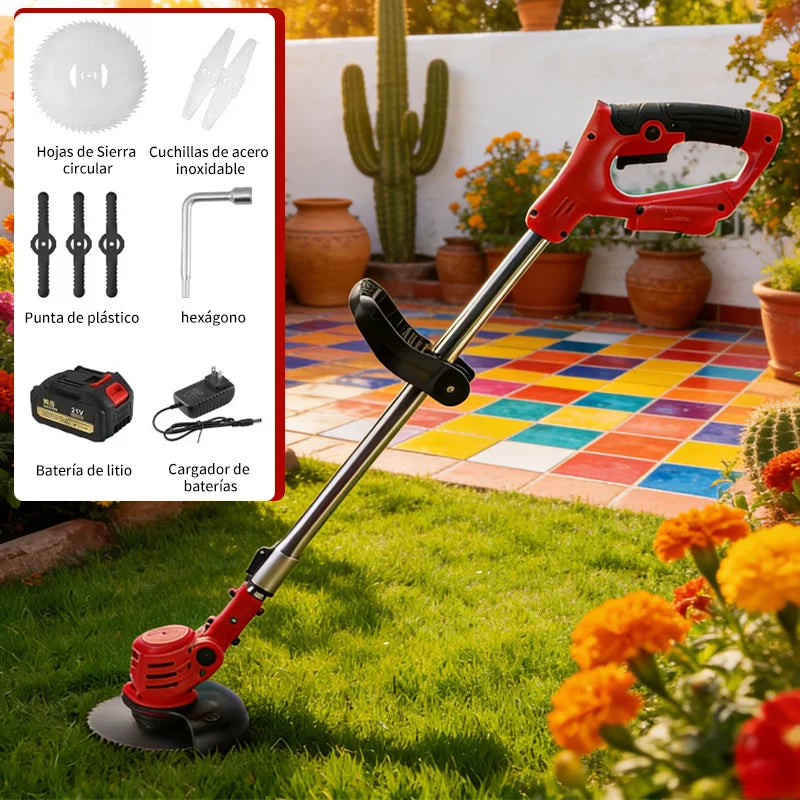 Recortadora Eléctrica 21V Recargable – Ajustable en Altura, Para Corte de Pasto y Limpieza de Jardín