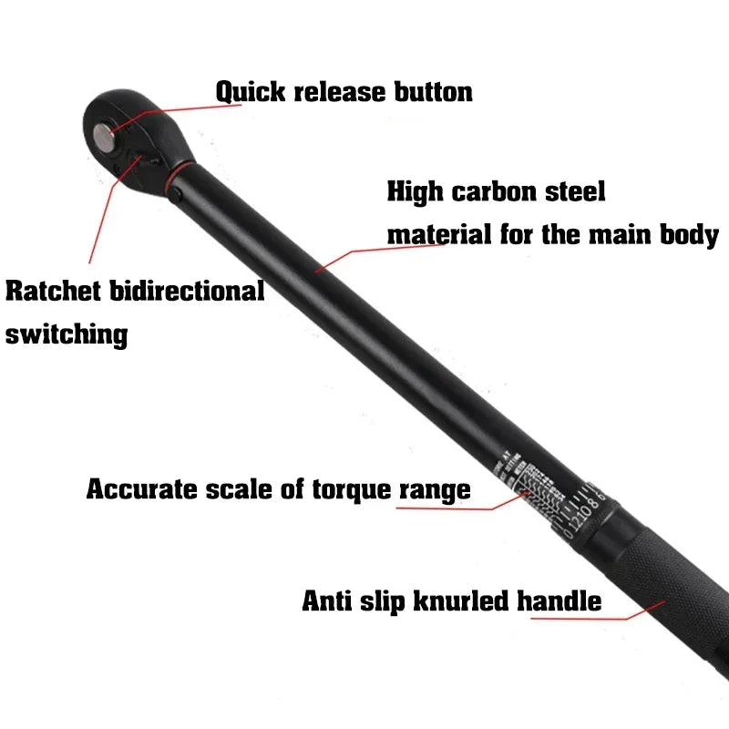 Llave Dinamométrica de Precisión – Par Regulable, Cabezal de Trinquete, Fabricada en Acero Resistente, Ideal para Mantenimiento de Vehículos y Motocicletas