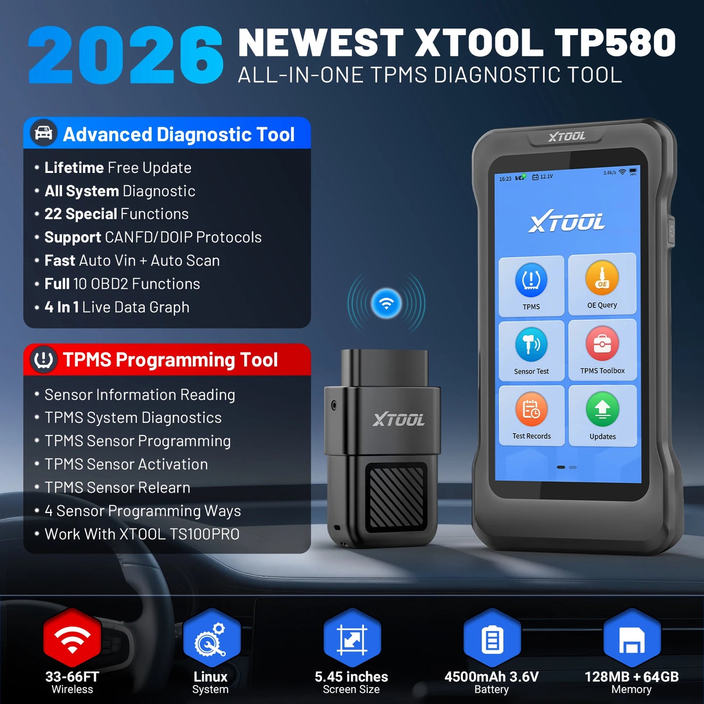 Herramienta de Diagnóstico y Programación TPMS XTOOL TP580, Escáner Automotriz para Todos los Sistemas, 22+ Servicios