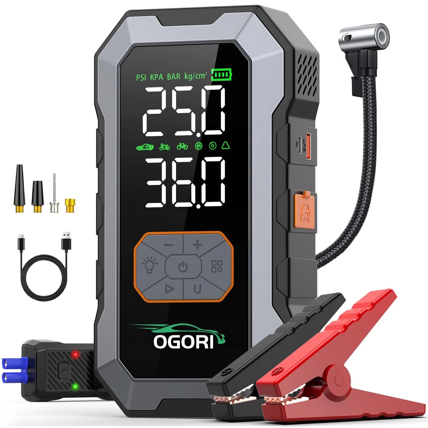 Arrancador de Coches con Compresor de Aire y Pantalla LCD, Cargador Portátil, Potente Dispositivo de Arranque de Batería de Coche, Arrancador de Batería con Compresor de Aire