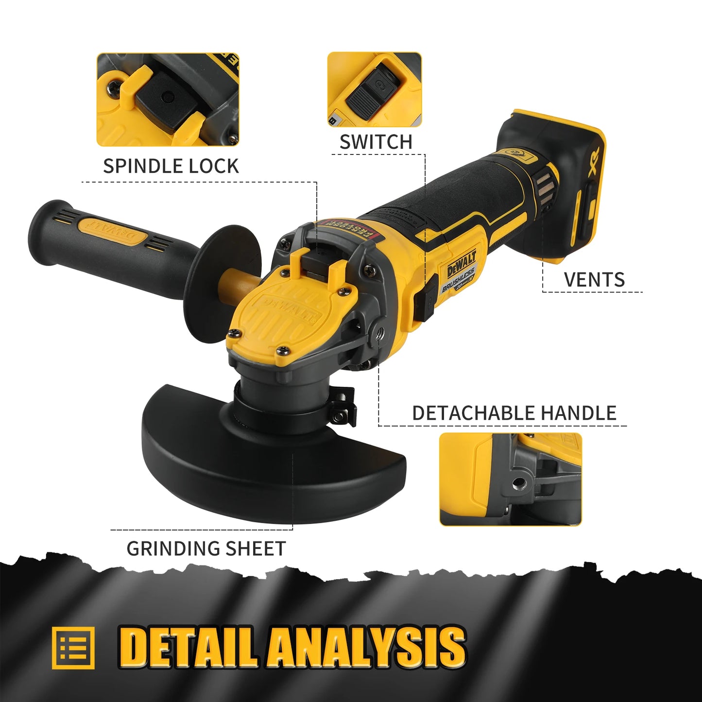 DEWALT- amoladora angular DCG409, herramienta eléctrica inalámbrica sin escobillas de 20V, cortadora, pulidora portátil recargable de 125mm
