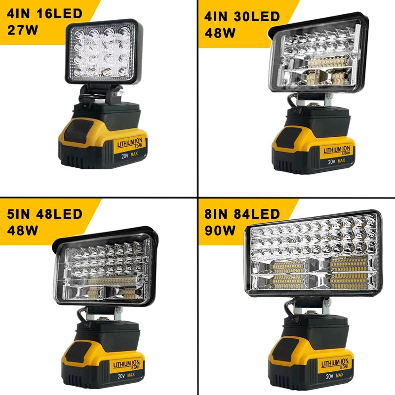 Foco LED Inalámbrico 3 a 8 Pulgadas | Luz Portátil para Trabajo, Pesca y Emergencias | Compatible con Dewalt 18V