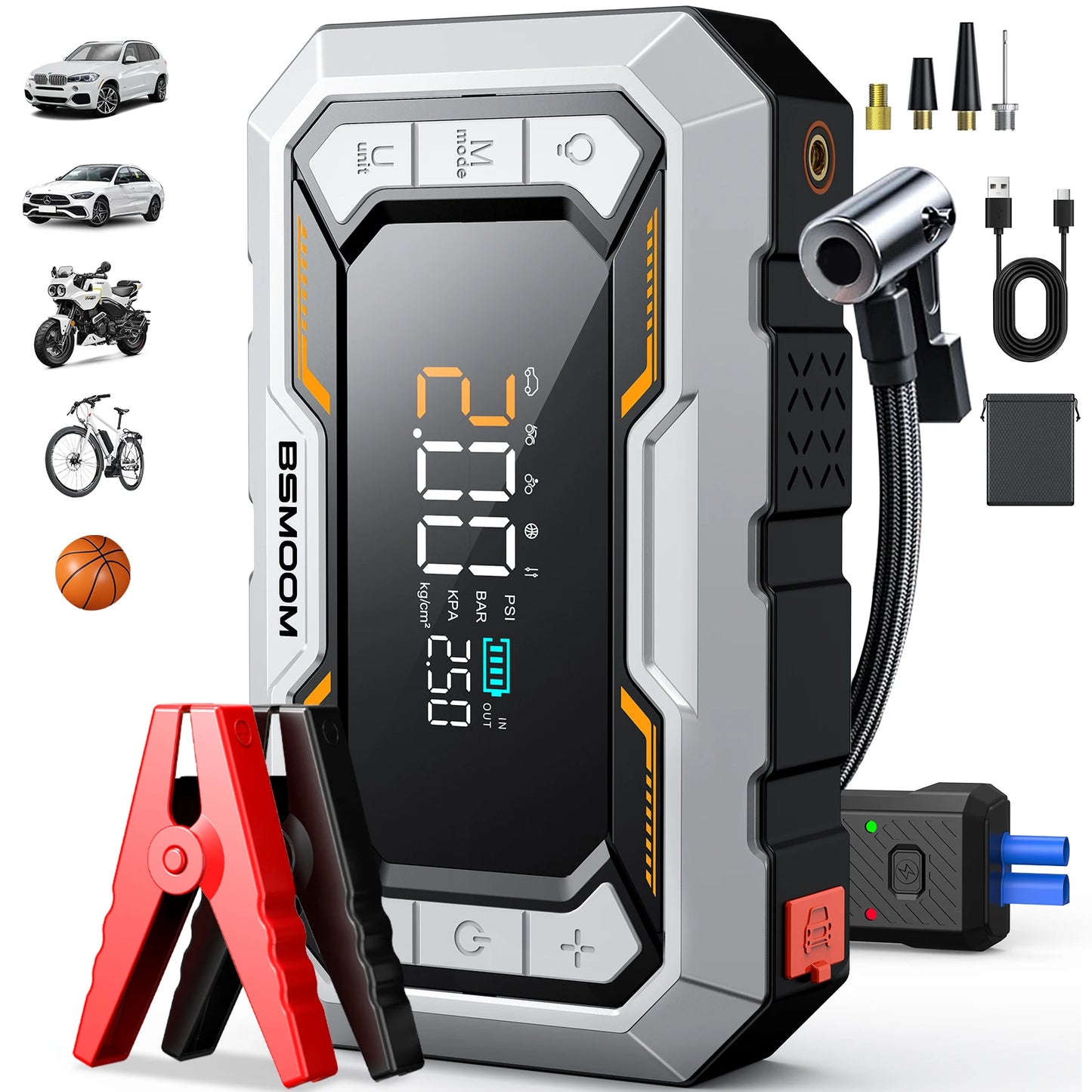 Arrancador de Baterías Portátil de 8000mAh/6000mAh, con Compresor de Aire de 150PSI