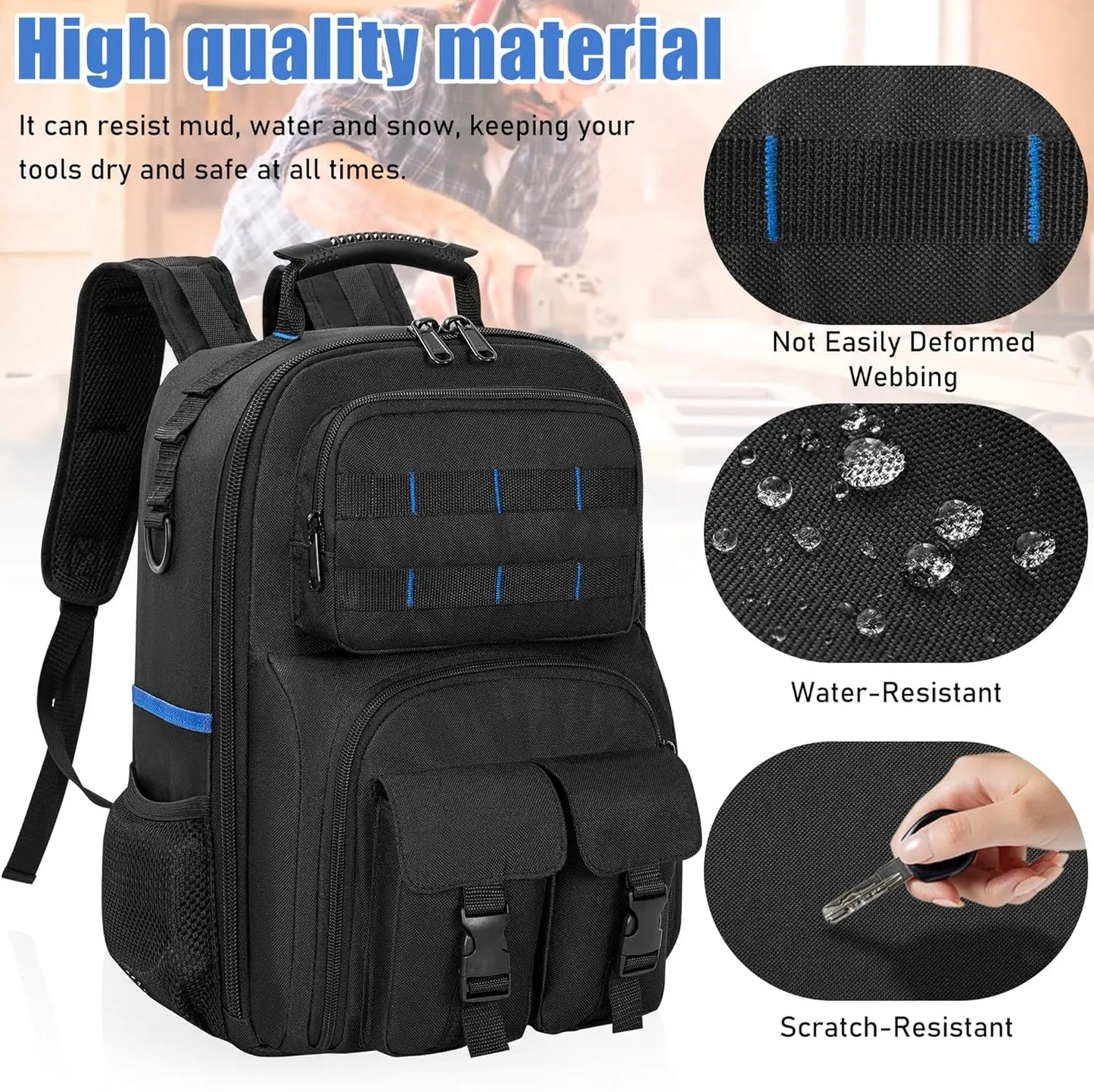 Mochila para herramientas, bolsa para herramientas resistente con hombro acolchado