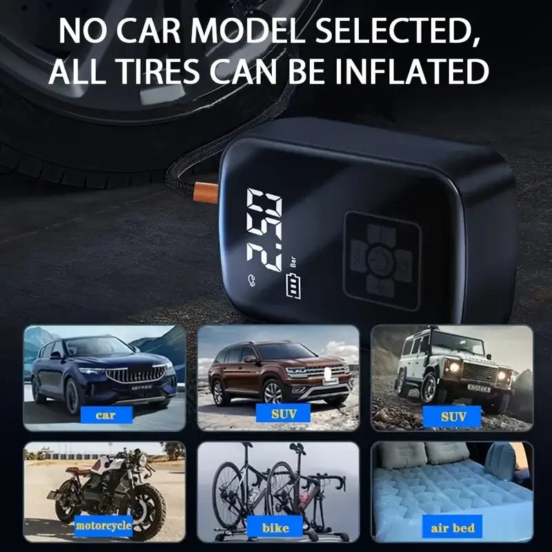 Compresor de Aire Portátil LEIBOO | Inflador Digital Sin Cable | Para Autos, Motos y Bicicletas