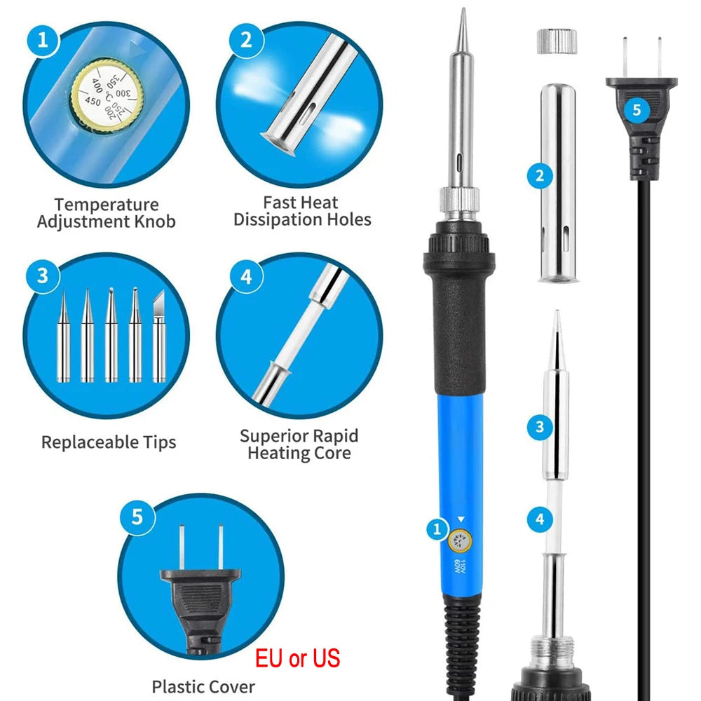 Kits de Soldadura Eléctrica 2026 (SKU:10-IN-1)(16-IN-1)(20-IN-1) 60W con Temperatura Ajustable y Punta Reemplazable