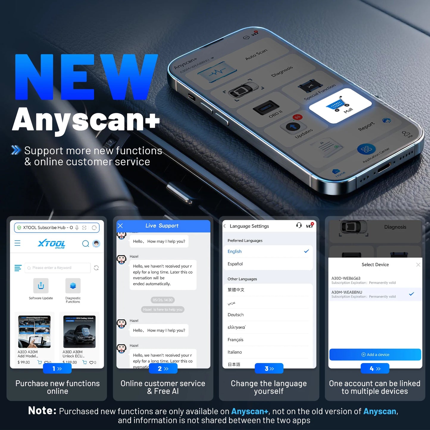 Escáner OBD2 Bluetooth XTOOL Anyscan A30M, herramientas de diagnóstico automotriz, lector de códigos de servicio con más de 26 reinicios