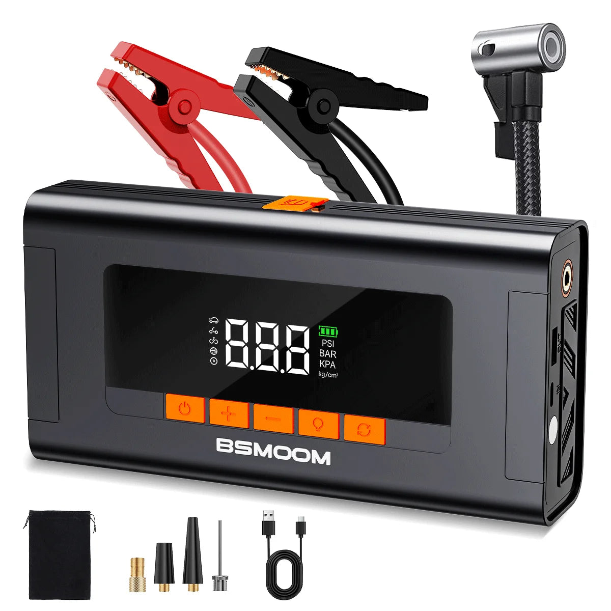 Arrancador de Coches con Compresor de Aire y Pantalla LCD, Cargador Portátil, Potente Dispositivo de Arranque de Batería de Coche, Arrancador de Batería con Compresor de Aire