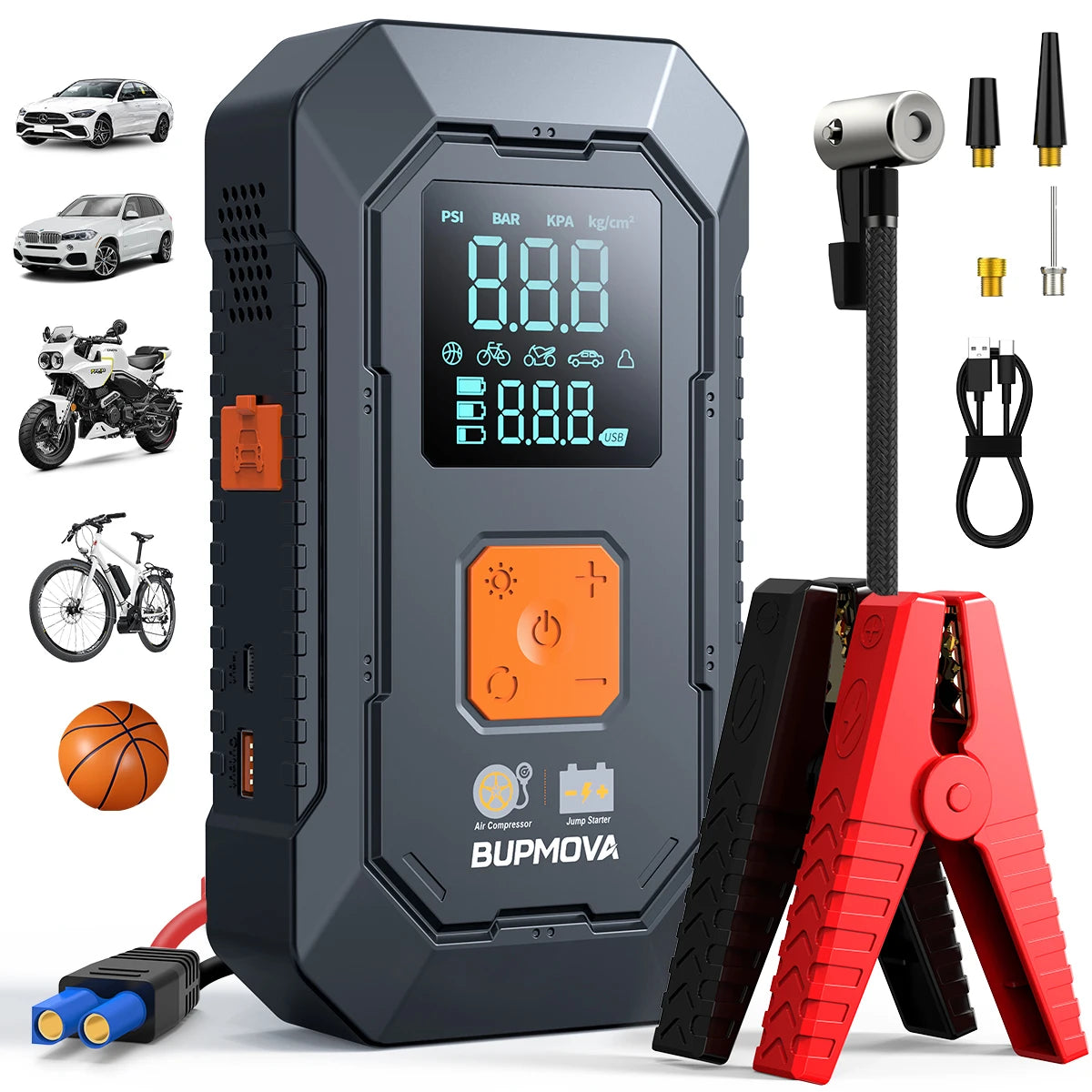 Arrancador de Coches con Compresor de Aire y Pantalla LCD, Cargador Portátil, Potente Dispositivo de Arranque de Batería de Coche, Arrancador de Batería con Compresor de Aire
