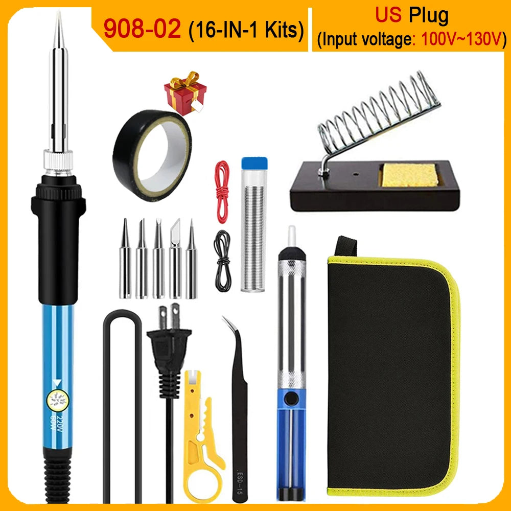 Kits de Soldadura Eléctrica 2026 (SKU:10-IN-1)(16-IN-1)(20-IN-1) 60W con Temperatura Ajustable y Punta Reemplazable