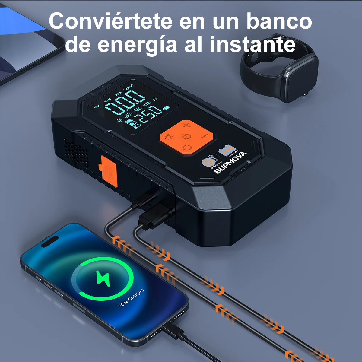 Arrancador de Baterías Portátil de 8000mAh/6000mAh, con Compresor de Aire de 150PSI