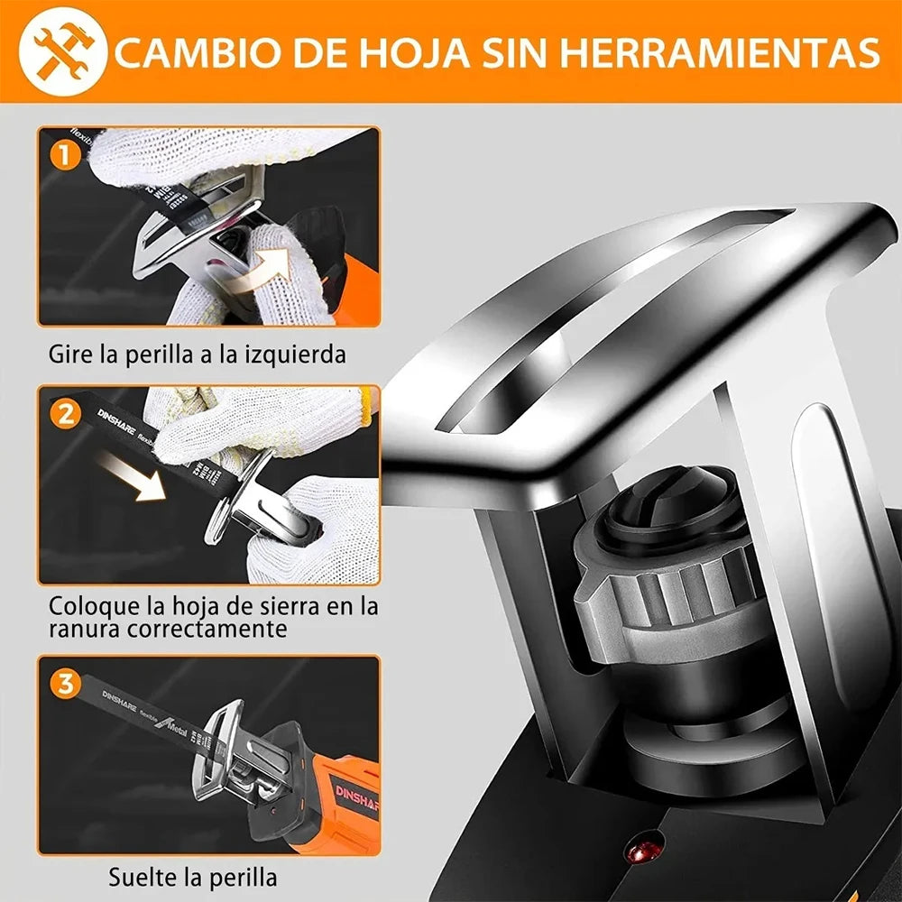 Sierra Recíproca Inalámbrica,Sierra Sable Eléctrico Con 2 Baterías Y 4 Hojas De Sierra