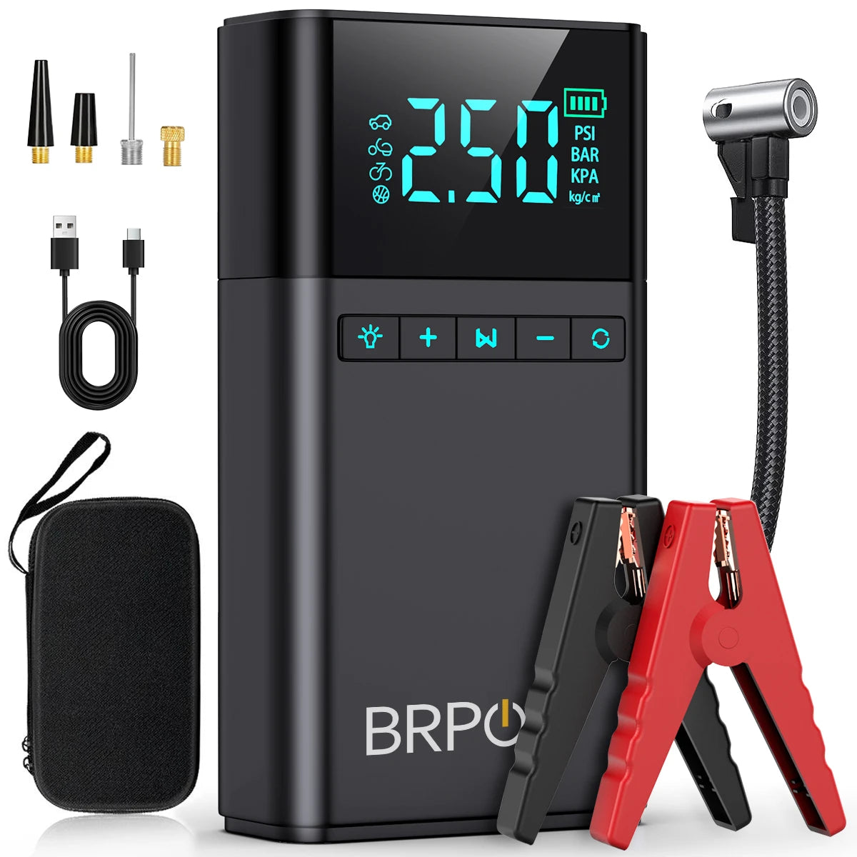 Arrancador de Coches con Compresor de Aire y Pantalla LCD, Cargador Portátil, Potente Dispositivo de Arranque de Batería de Coche, Arrancador de Batería con Compresor de Aire