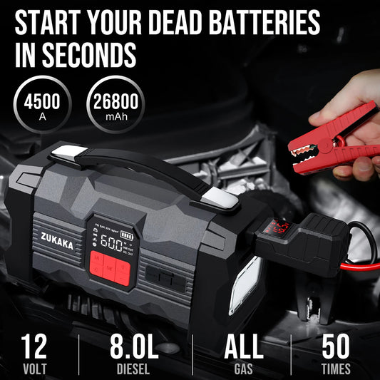 Arrancador de Coches con Compresor de Aire y Pantalla LCD, Cargador Portátil, Potente Dispositivo de Arranque de Batería de Coche, Arrancador de Batería con Compresor de Aire