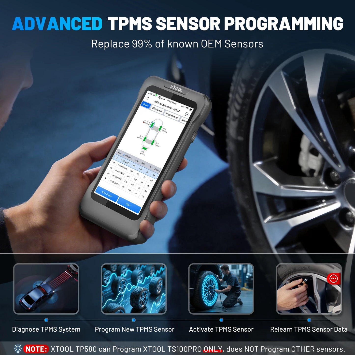 Herramienta de Diagnóstico y Programación TPMS XTOOL TP580, Escáner Automotriz para Todos los Sistemas, 22+ Servicios